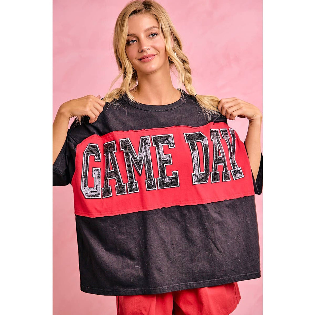 WOMENS GAMEDAY COLORBLOCK APPLIQUE RELAXED FIT T SHIRT