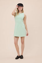 SOLID COLOR BOAT NECK SLEEVELESS A-LINE MINI DRESS