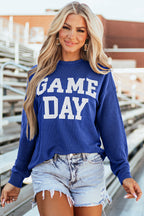 Bluing Corded GAME DAY Graphic Long Sleeve Crewneck Top