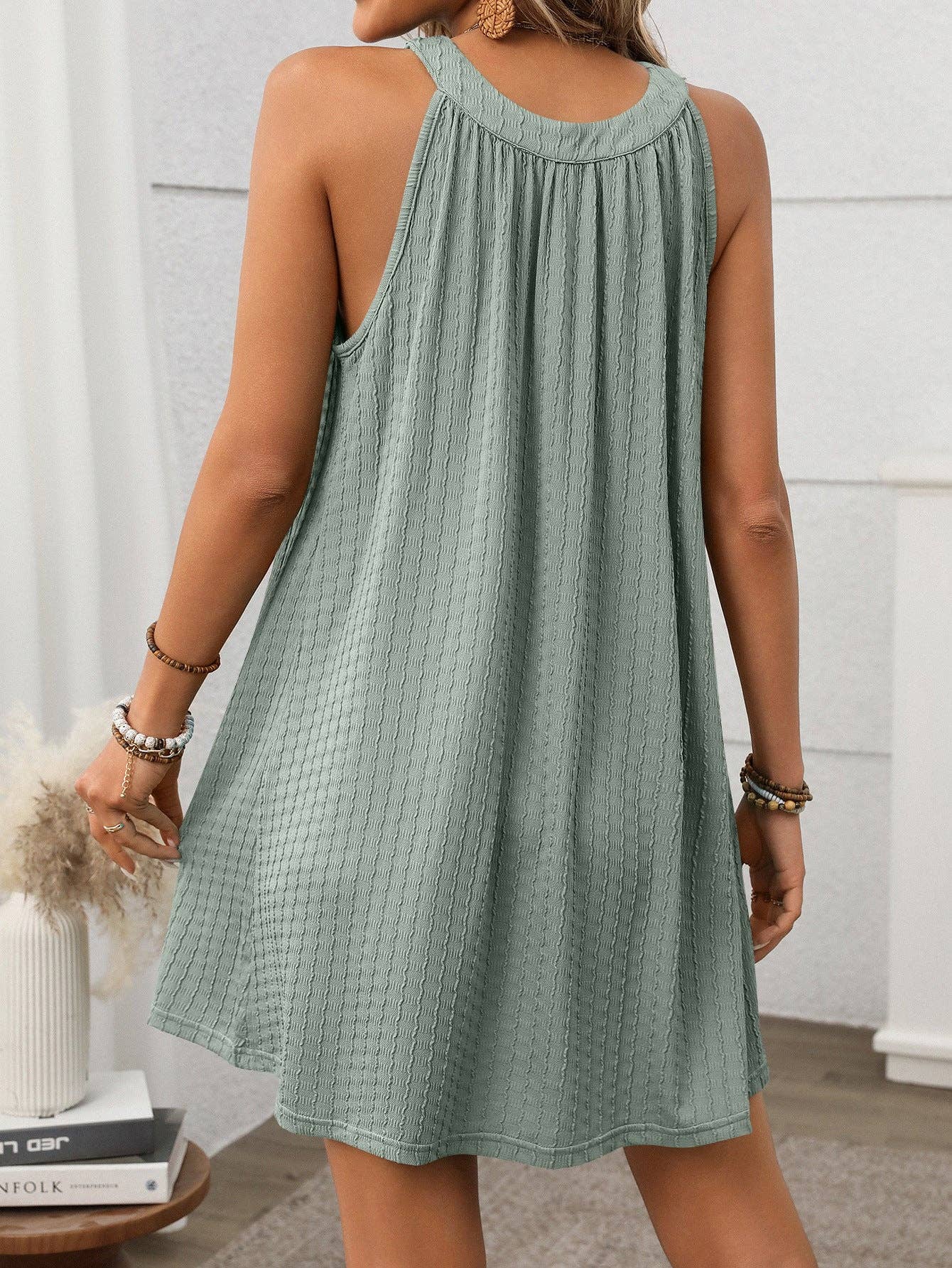 Black Halter Neck Sleeveless Swing Mini Dress Summer