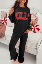 Black JOLLY Corded Long Sleeve Top and Pockets Pants Set