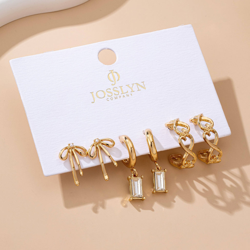 Baguette Stone Hoop, Bow Trio Earring Set | 80E61789