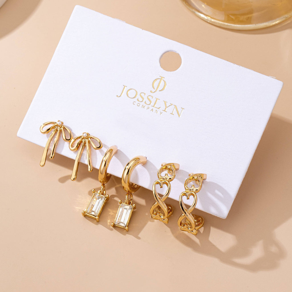 Baguette Stone Hoop, Bow Trio Earring Set | 80E61789