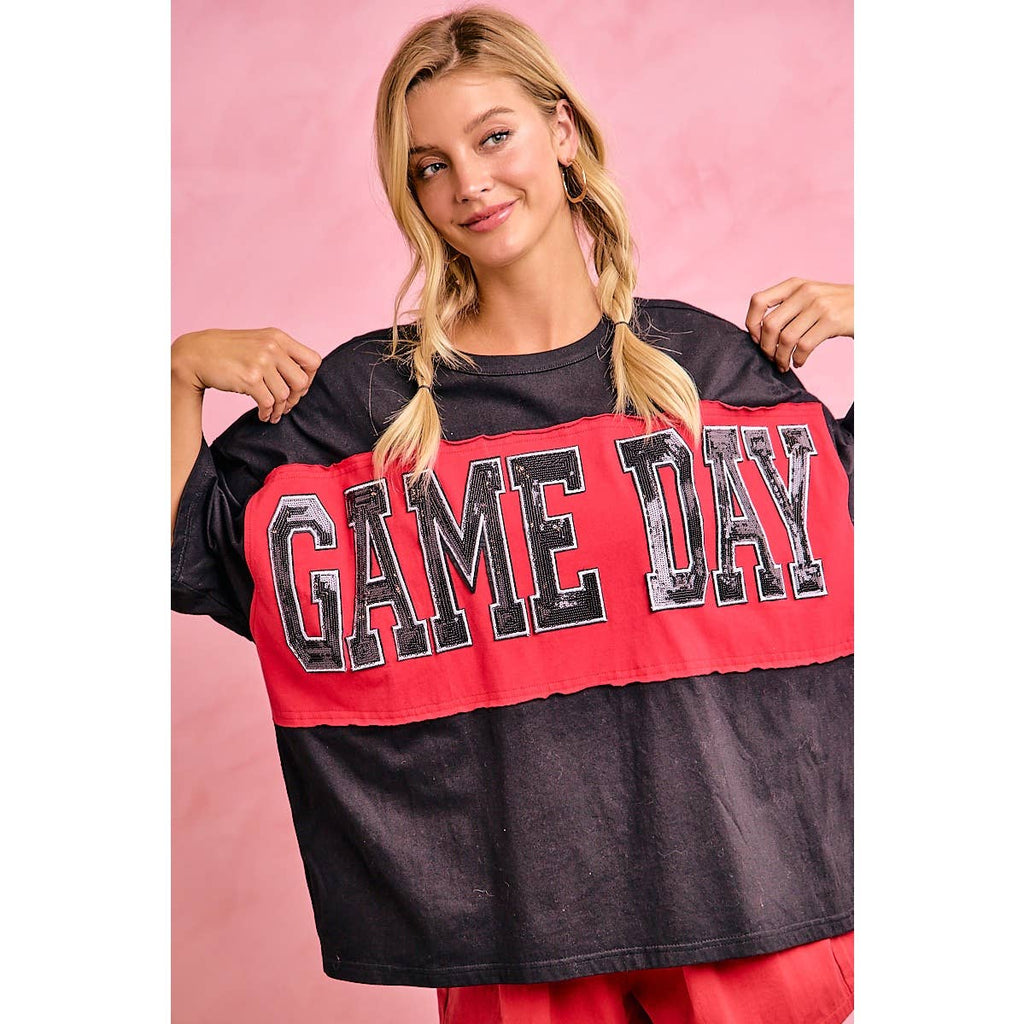WOMENS GAMEDAY COLORBLOCK APPLIQUE RELAXED FIT T SHIRT