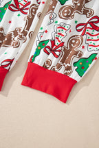 White Christmas Pattern Button V Neck Pullover Drawstring Pants 2pcs Lounge Set