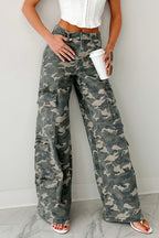 Green Camo Cargo Wide Leg Pants