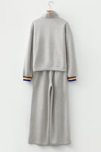 Gray Striped Patchwork Quarter Zip Pullover Loose Pant Set