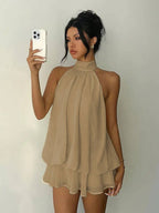 Halter Neck Backless Peplum Dress Set Summer Chic