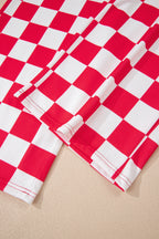 Red Checkered Print Half Zip Hoodie Loose Pant Set