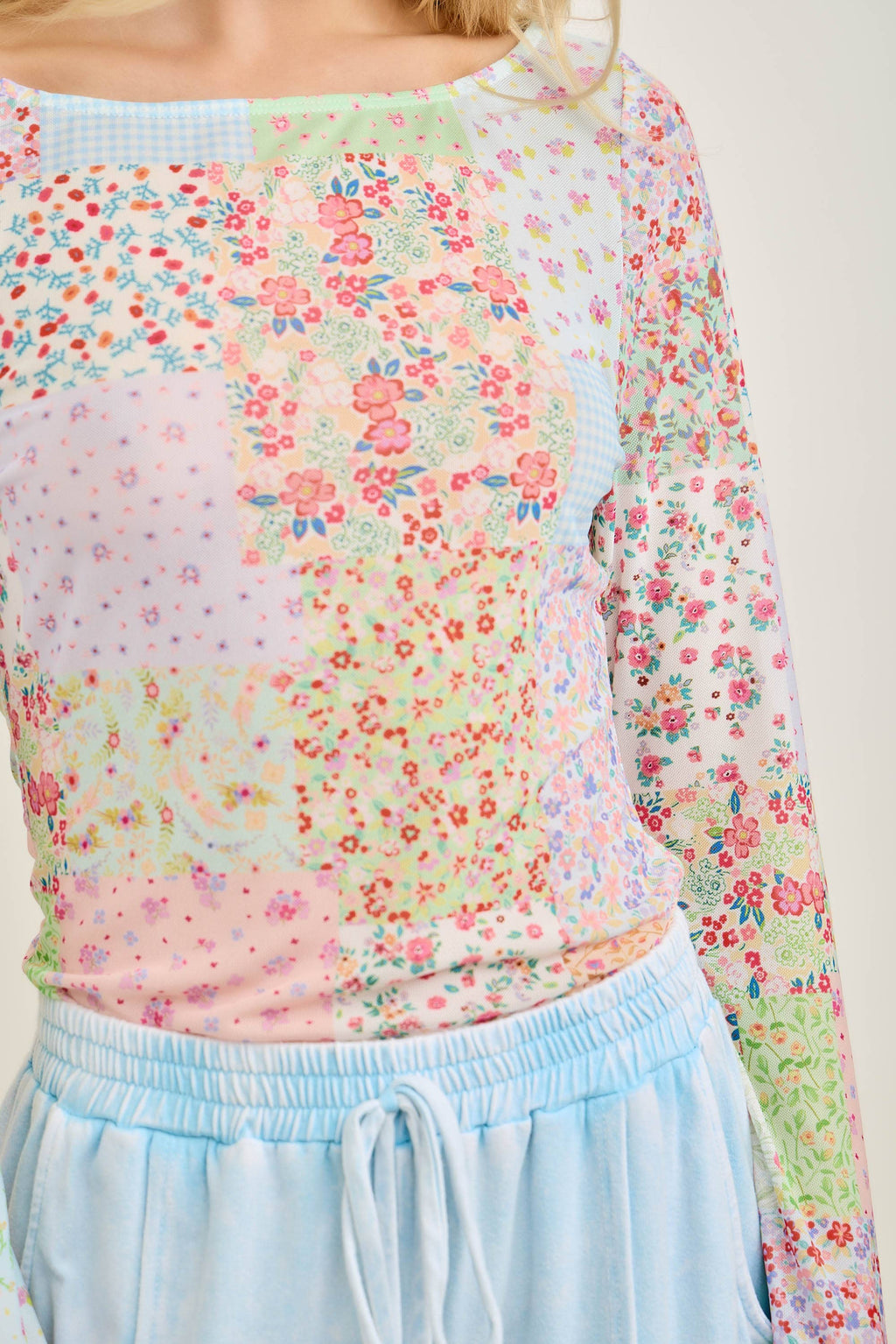 Spring Picnic Patch Mesh top HT7327