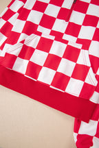 Red Checkered Print Half Zip Hoodie Loose Pant Set