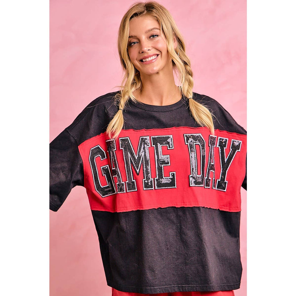 WOMENS GAMEDAY COLORBLOCK APPLIQUE RELAXED FIT T SHIRT