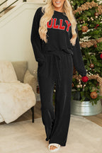 Black JOLLY Corded Long Sleeve Top and Pockets Pants Set