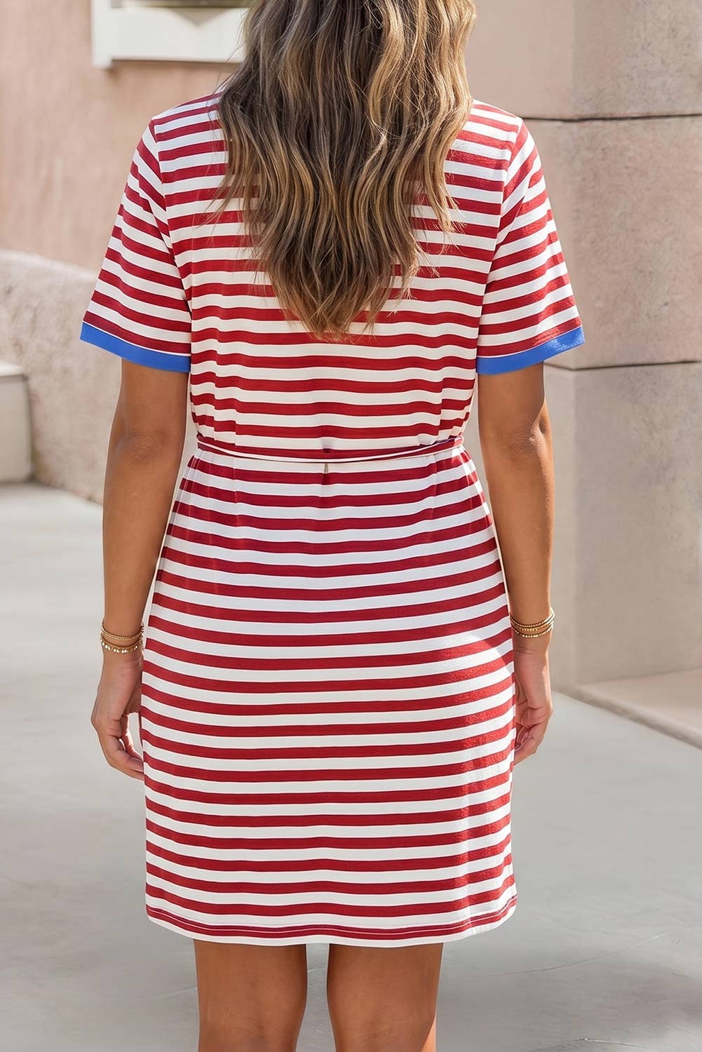 Nautical Tie Contrast Trim Round Neck T Shirt Mini Dress