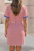 Nautical Tie Contrast Trim Round Neck T Shirt Mini Dress