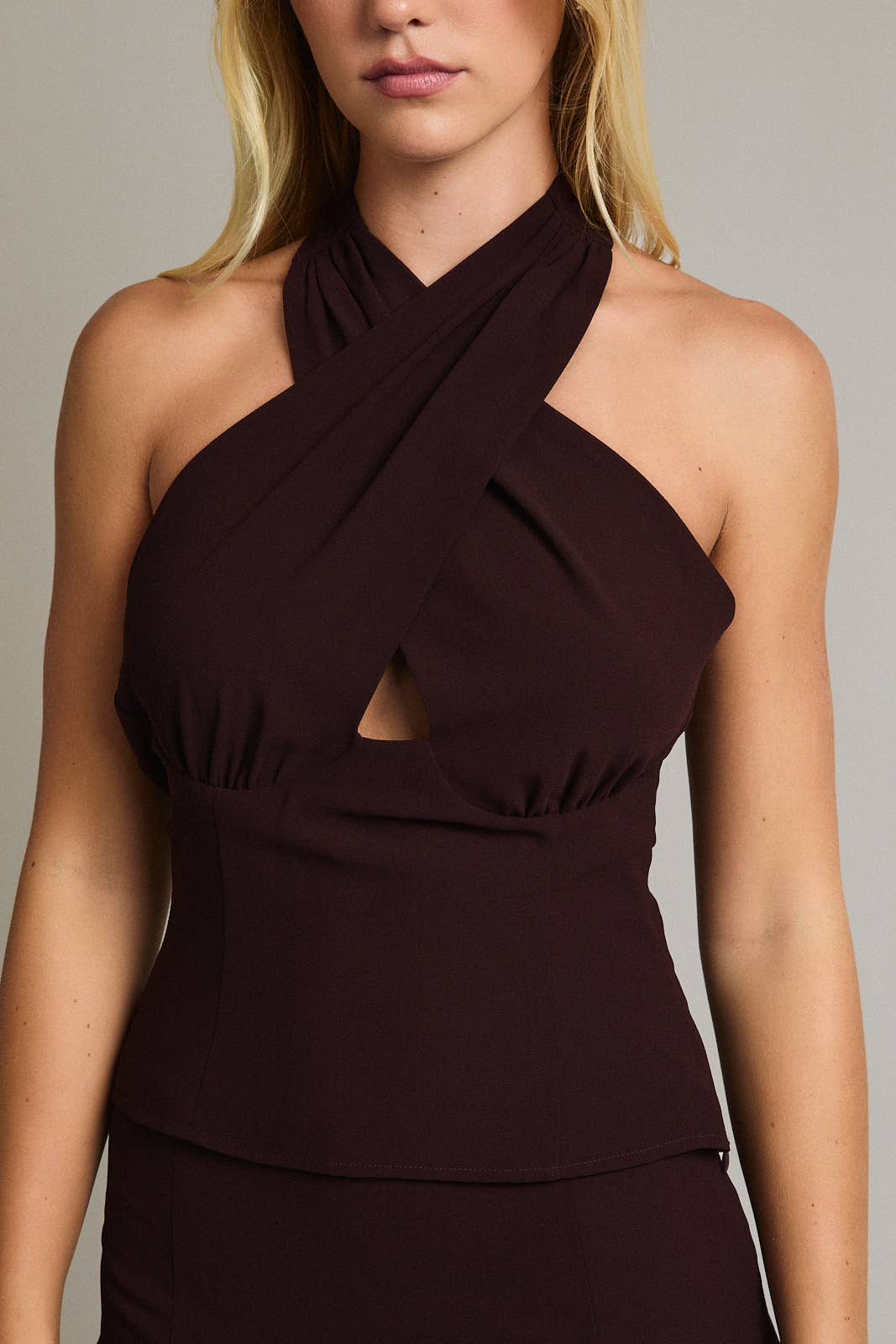 HALTER NECK TOP MID-RISE CHIFFON SKIRT