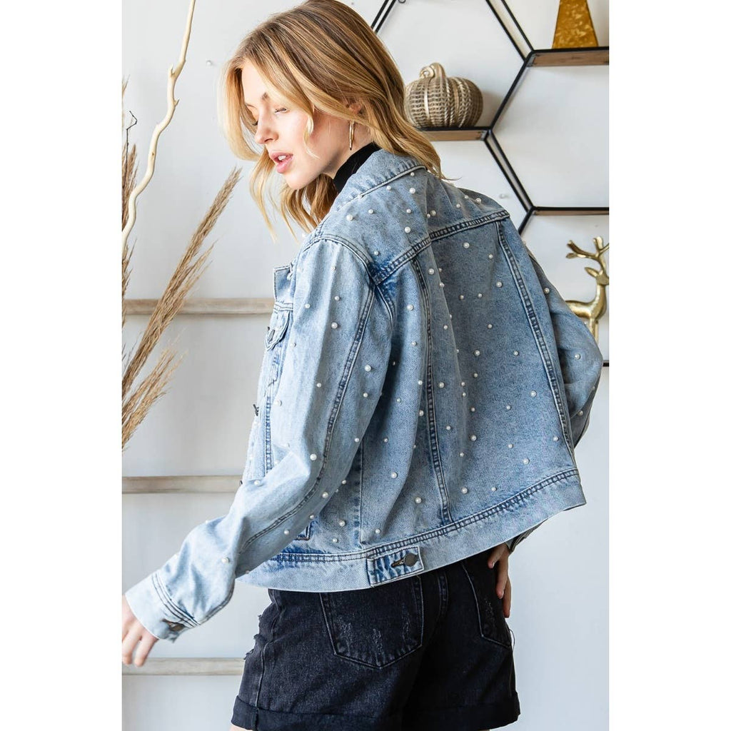 All Over Pearl Cropped Denim Jacket