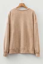 Light French Beige Mineral Wash Big Bow Patchwork Pullover Sweatshirt