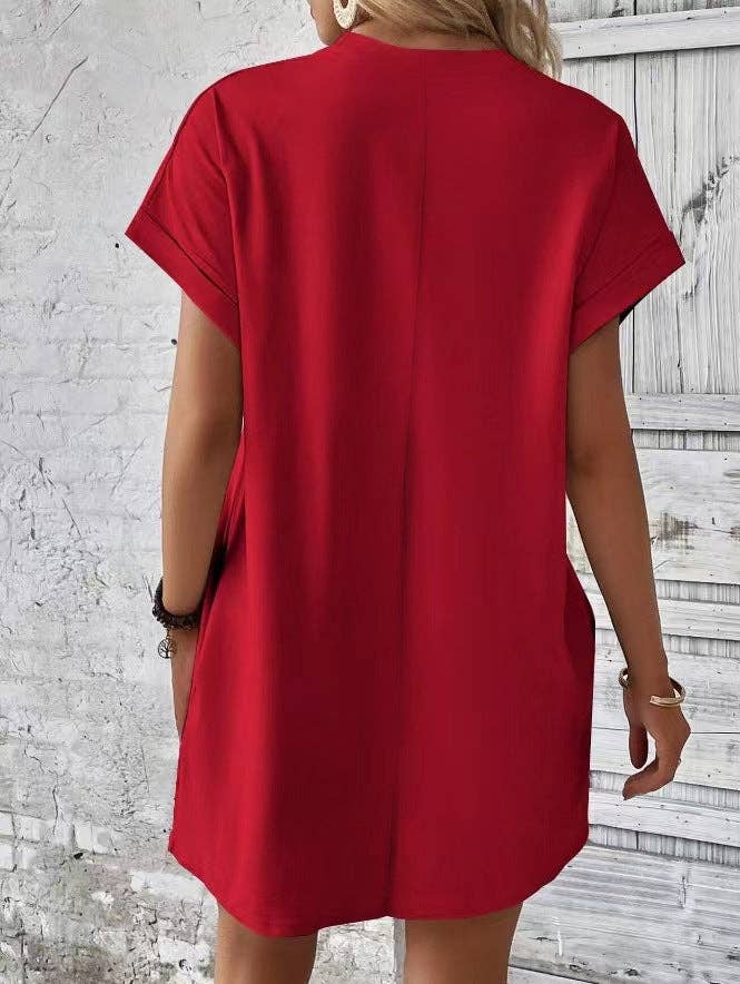 Relaxed Fit Cotton Short Sleeve Pocket Dress for Summer