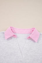 Light Grey 2pcs Contrasted Trim Frilled Collar Drop Shoulder Pullover Drawstring Pant Set