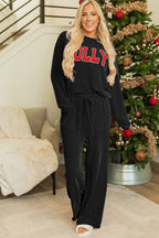 Black JOLLY Corded Long Sleeve Top and Pockets Pants Set
