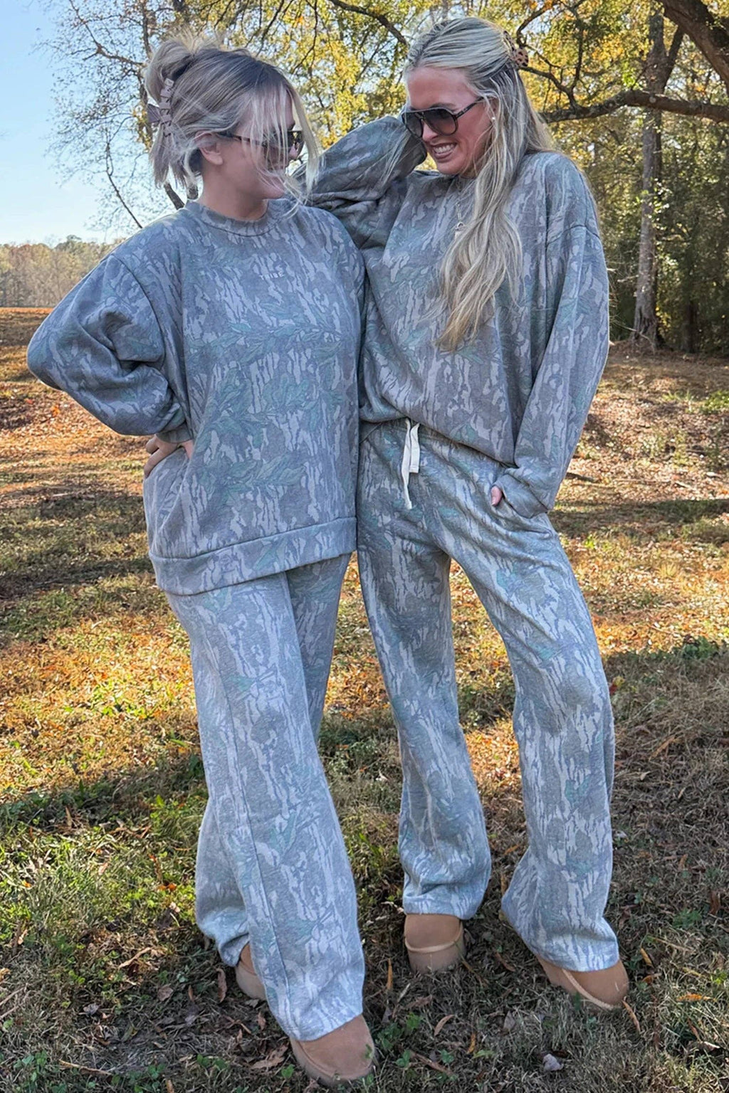 Camo Print Oversized Sweatshirt Pants Two Piece Set