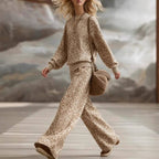 Leopard Print Sweatshirt & Wide Leg Pants Lounge Set