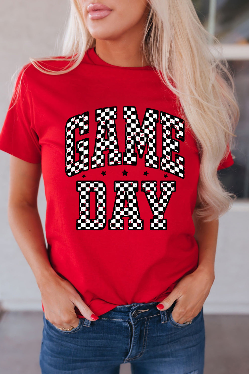 Red Checkered Game Day Graphic T Shirt