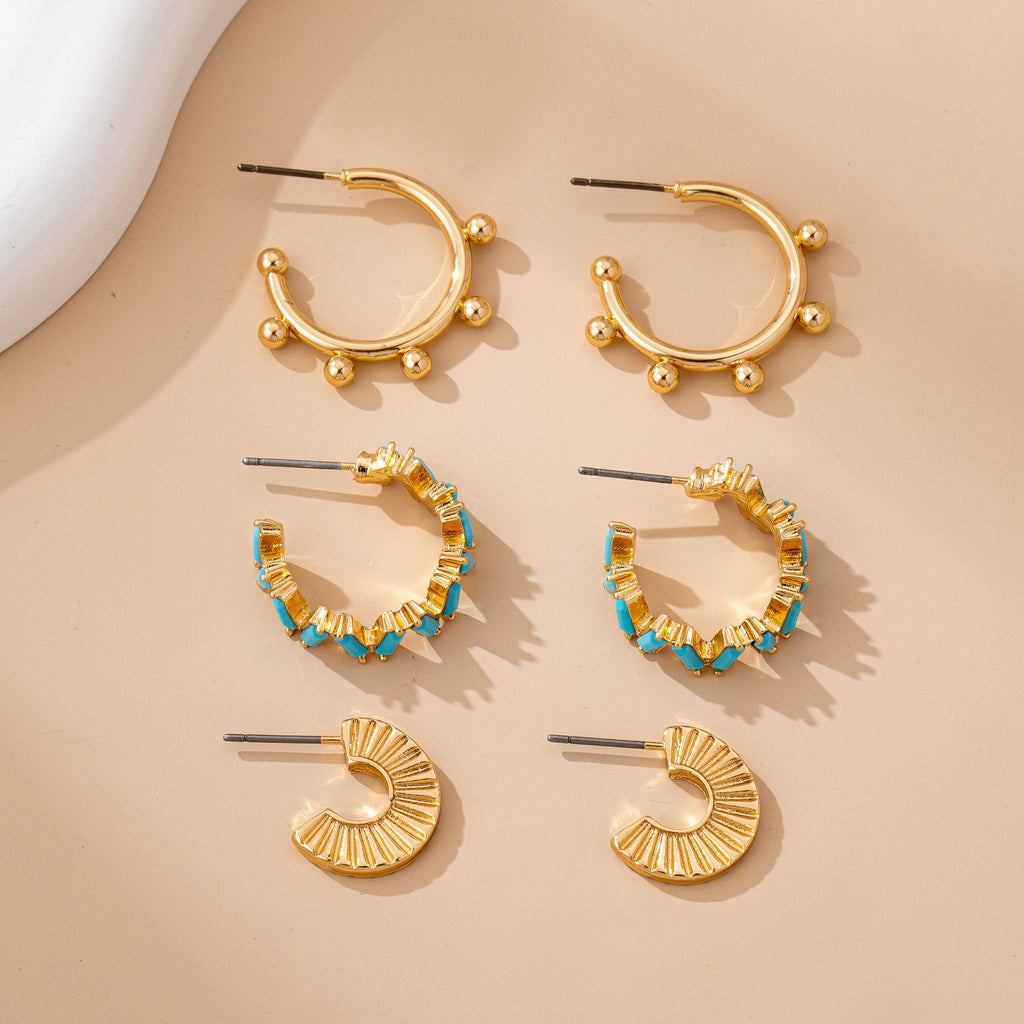 Turquoise Enamel Hoop Trio Earring Set | 80E61672