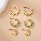 Turquoise Enamel Hoop Trio Earring Set | 80E61672