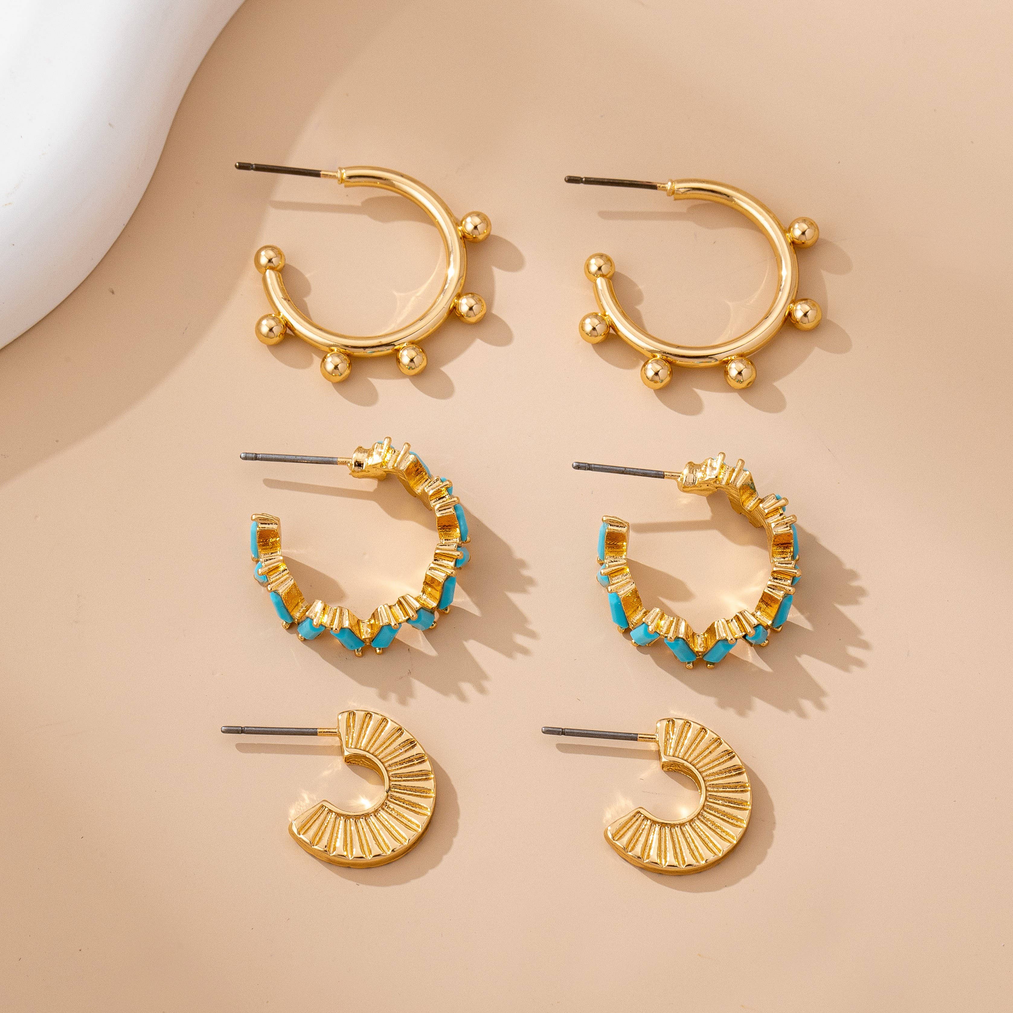 Turquoise Enamel Hoop Trio Earring Set | 80E61672