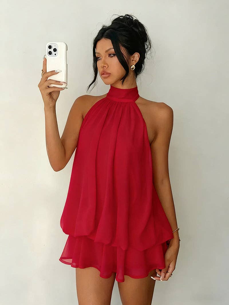 Halter Neck Backless Peplum Dress Set Summer Chic