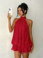 Halter Neck Backless Peplum Dress Set Summer Chic