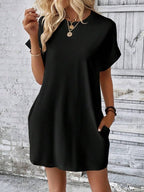 Relaxed Fit Cotton Short Sleeve Pocket Dress for Summer