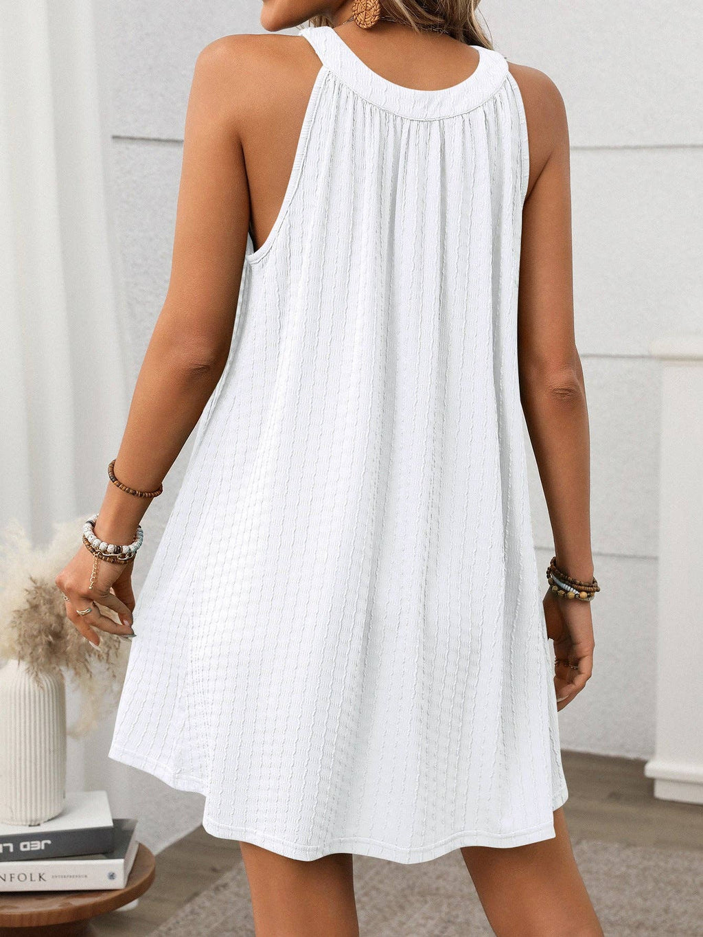 Black Halter Neck Sleeveless Swing Mini Dress Summer