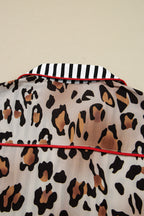 Dearlove Khaki Leopard Print Colorblock Striped Edge Shirt and Pants Pajama Set