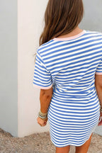 Nautical Tie Contrast Trim Round Neck T Shirt Mini Dress