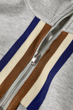 Gray Striped Patchwork Quarter Zip Pullover Loose Pant Set