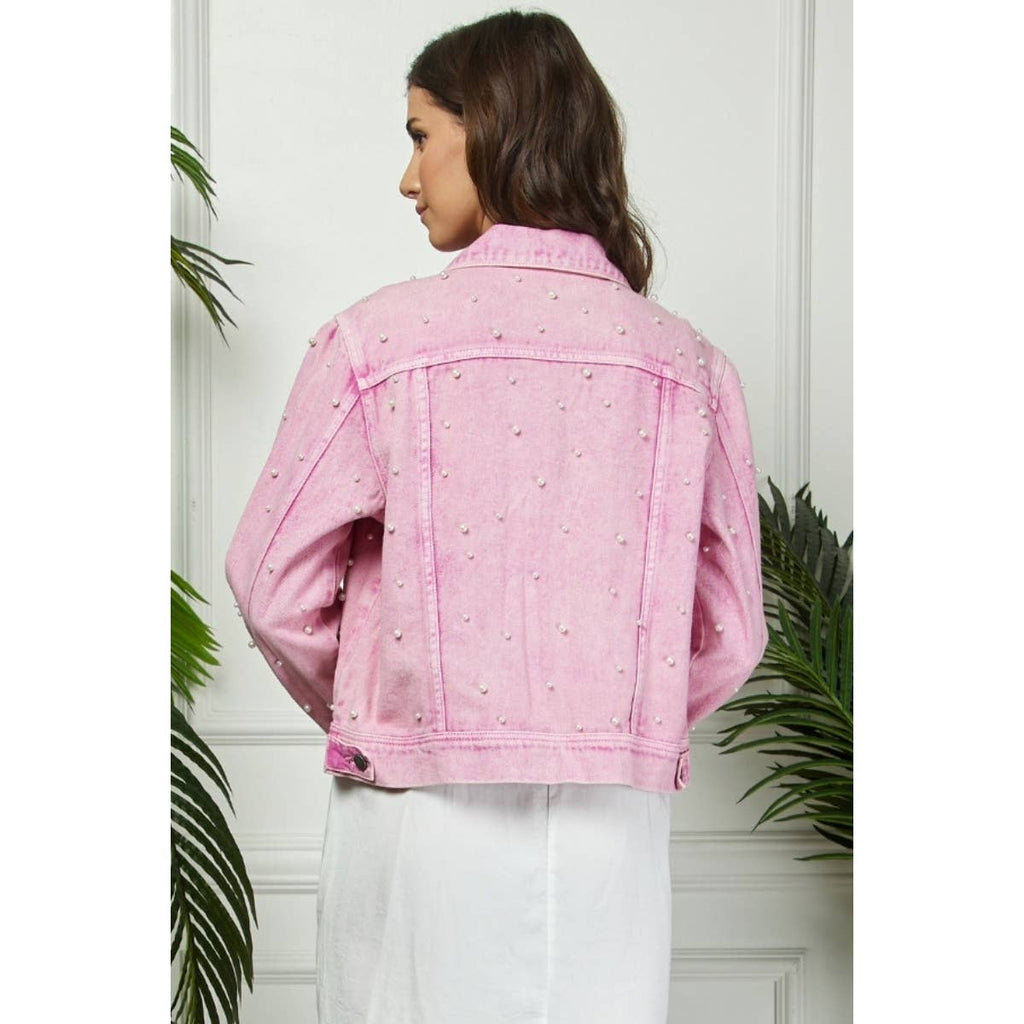 All Over Pearl Cropped Denim Jacket