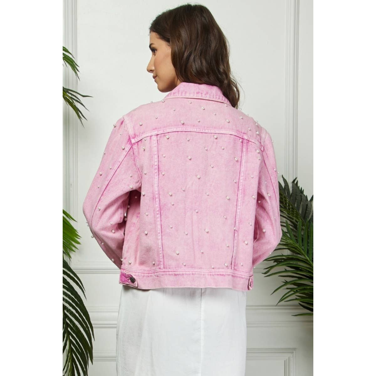 All Over Pearl Cropped Denim Jacket