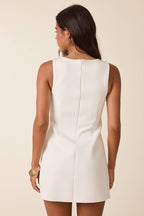 SOLID COLOR BOAT NECK SLEEVELESS A-LINE MINI DRESS