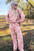 Camo Print Oversized Sweatshirt Pants Two Piece Set
