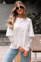 White Lace Long Sleeve Insert Drop Shoulder Tee