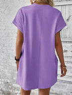 Relaxed Fit Cotton Short Sleeve Pocket Dress for Summer