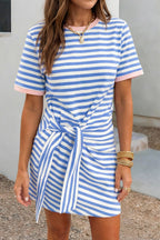 Nautical Tie Contrast Trim Round Neck T Shirt Mini Dress