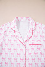Pink Bow Print Long Sleeve Shirt and Pants Soft Pajama Set