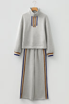 Gray Striped Patchwork Quarter Zip Pullover Loose Pant Set