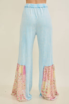 Mineral Washed Spring Picnic Print Ruffle Flare Pants HP7117