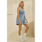 Pleated All over Pearl Denim Romper