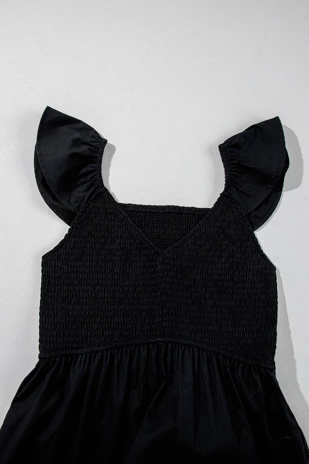 V Neck Smocked Bodice High Waist Ruffle Maxi Dress